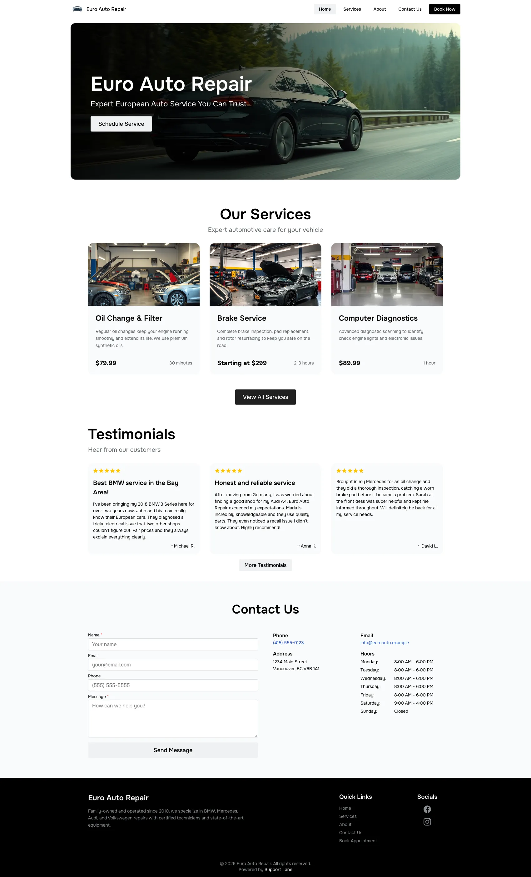 Customer-facing website for auto repair shops with online booking and shop management software